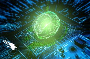 an abstract of a brain over a computer circuit