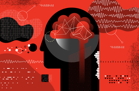 graphic with profile of person and brain activity