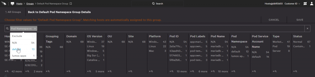 Group filters for pods
