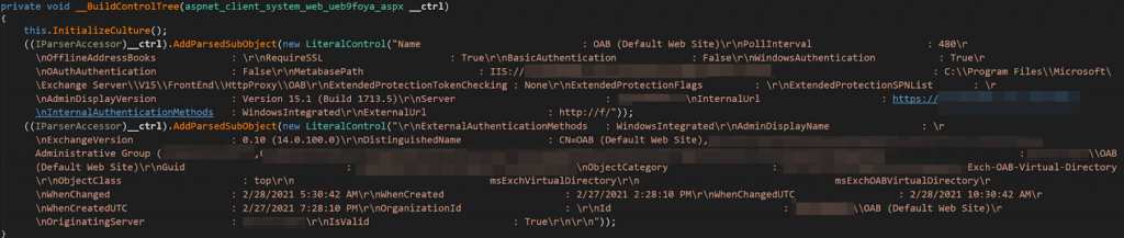 Figure 9. Example of __BuildControlTree() function. Assembly generated by ASP.NET runtime