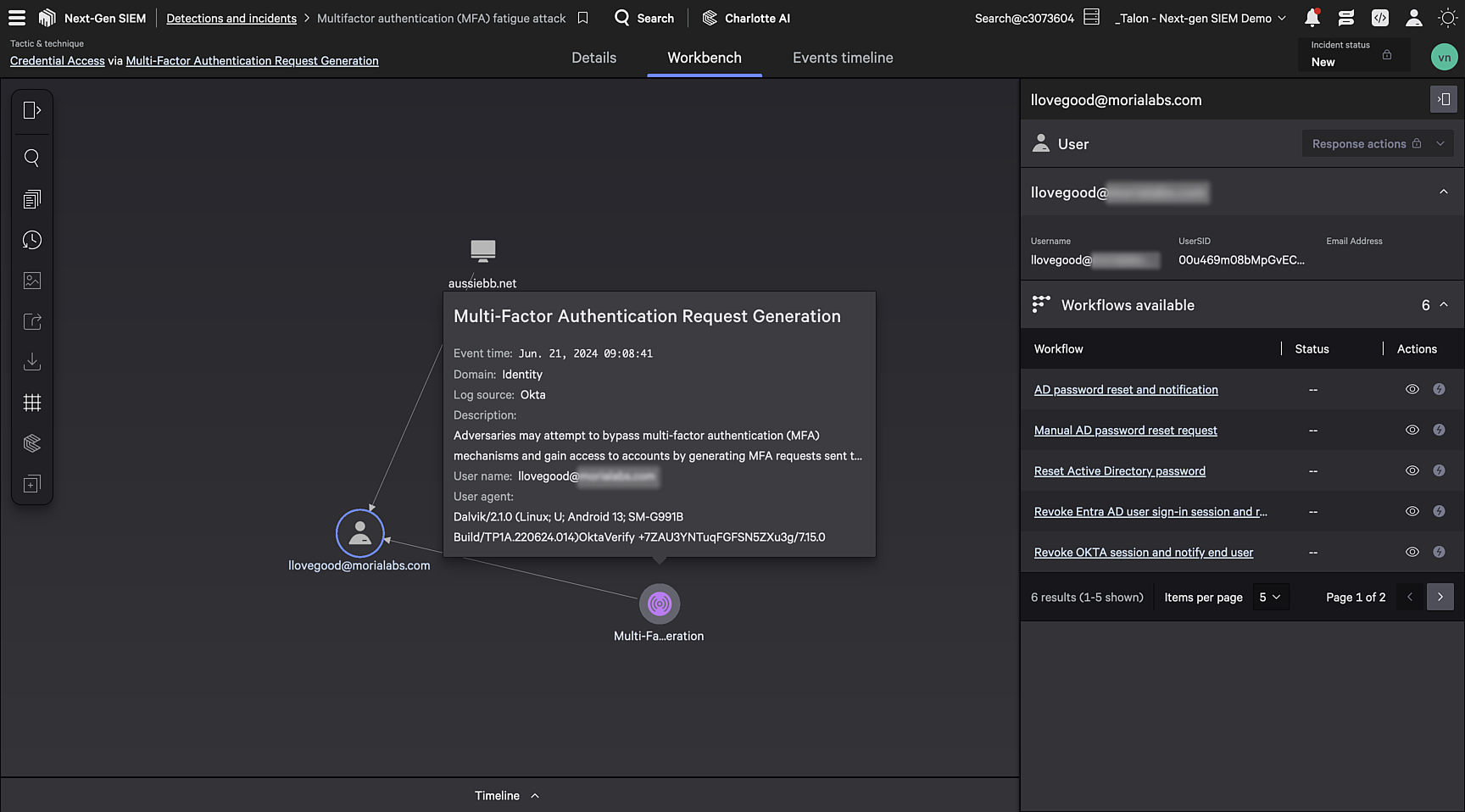 Figure 5. See the full scope of an incident, including hosts, identities and related processes in a single console with the Incident Workbench.