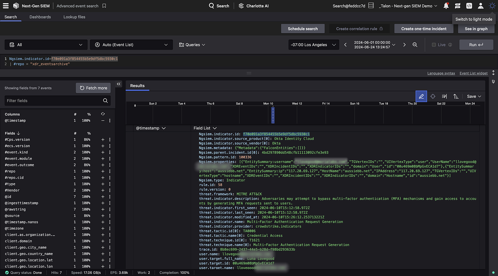 Figure 6. Advanced event search makes investigations lightning-fast and pain-free with a direct link from the incident to a pre-populated query.