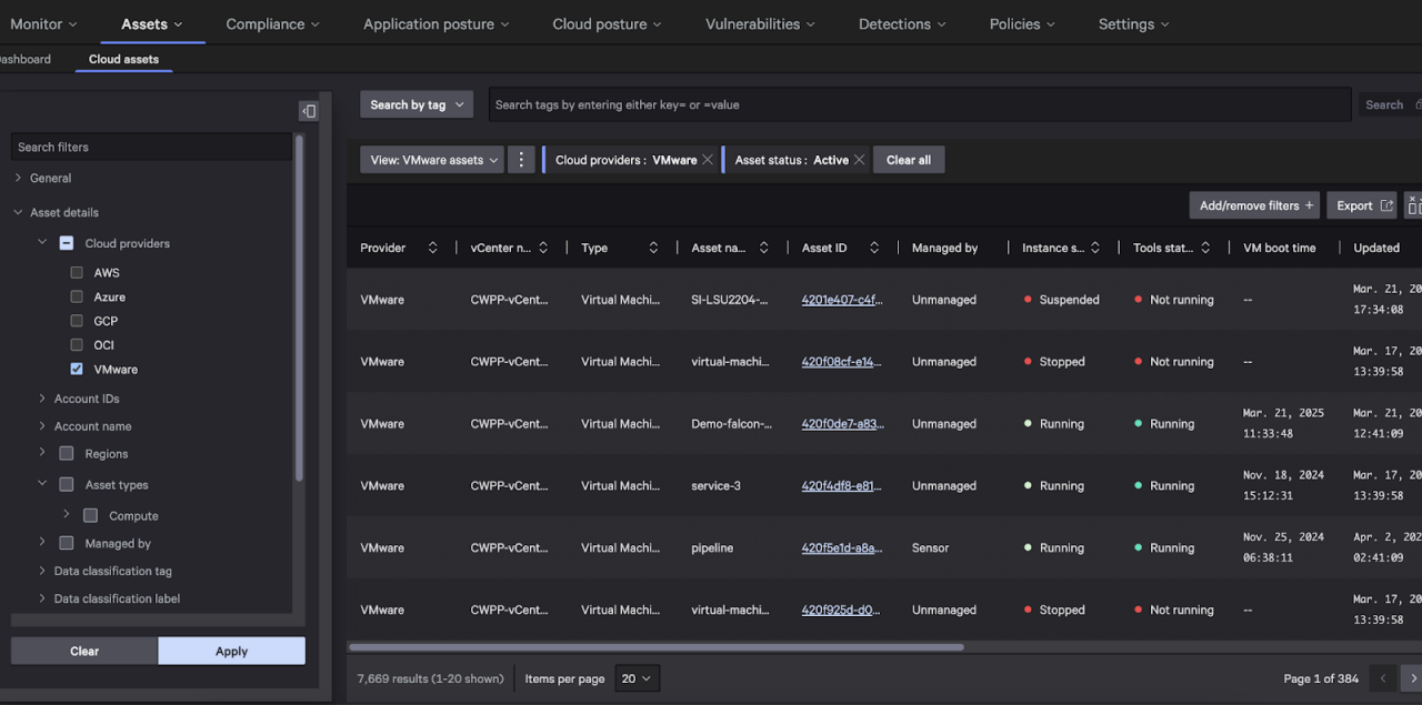 Figure 1. See detailed information on managed and unmanaged VMware assets alongside resources from other cloud providers.