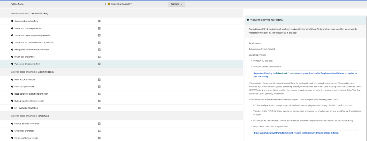 Figure 12. Recommended vulnerable driver load prevention settings 
