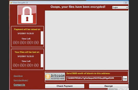 WannaCry ransom message demanding $600 in bitcoin