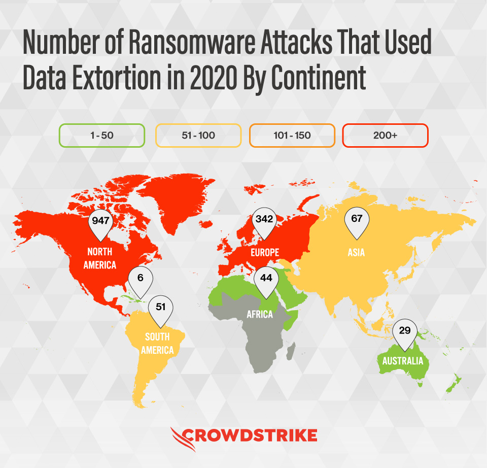 Global Map Showing The Distribution Of Ransomware Attacks That Used Data Extortion In 2020