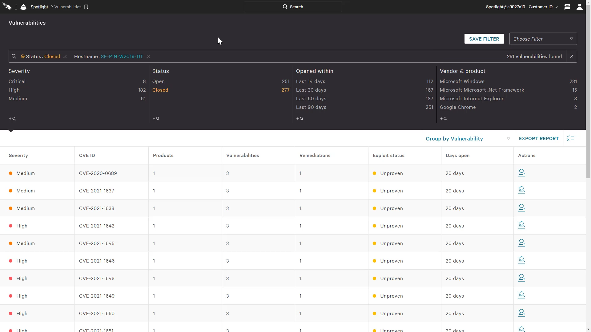 spotlight host vulnerabilities