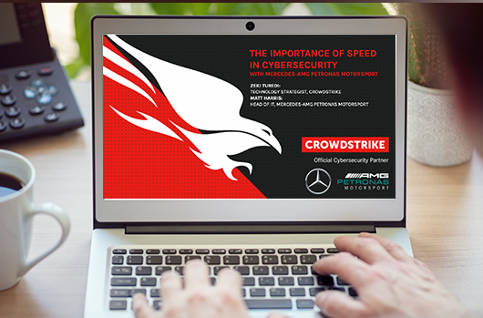 laptop with CrowdStrike CrowdCast title screen