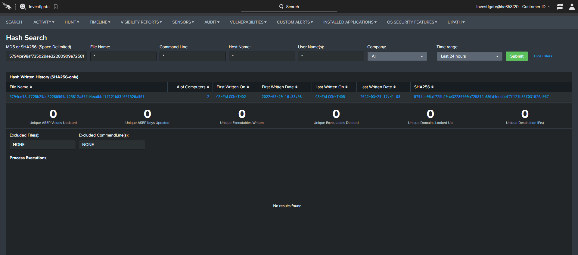 threat hunting hash results