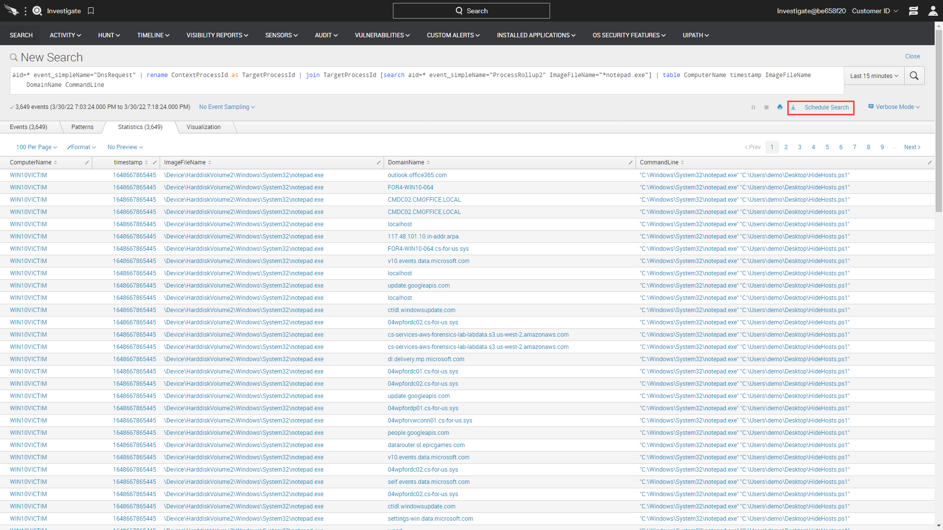 threat hunting notepad results