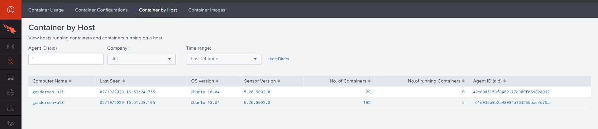 container host dashboard