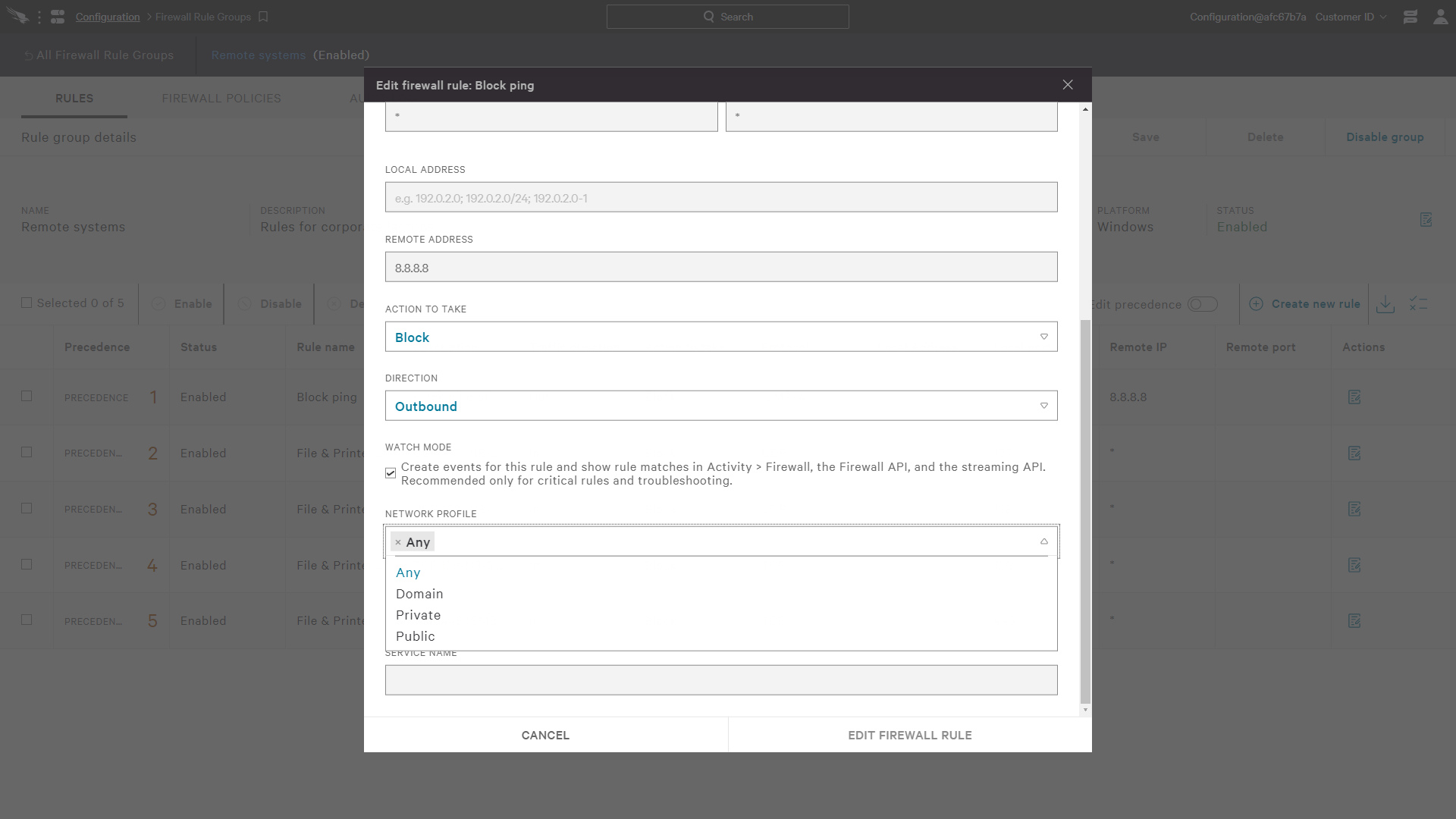 firewall new rule profile