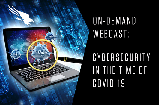 webcast banner with laptop and magnification of covid19
