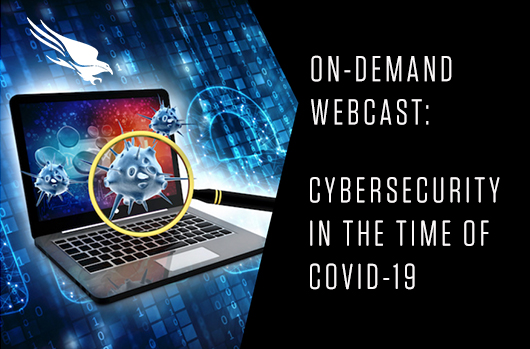 webcast banner with laptop and magnification of covid19