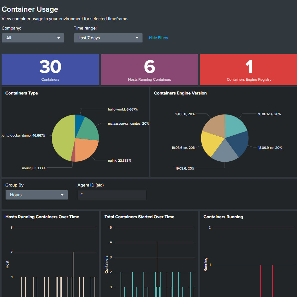 container usage dashboard in the falcon platform