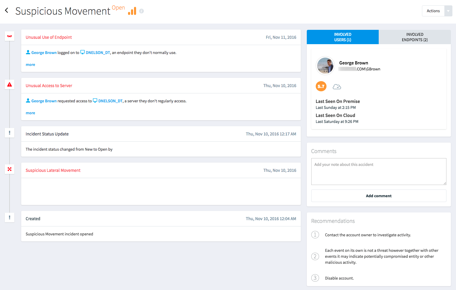 identity protection dashboard suspicious movement