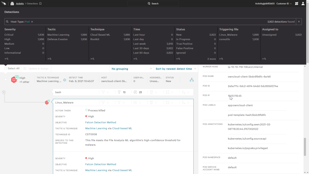 Detections within Containers with Pods