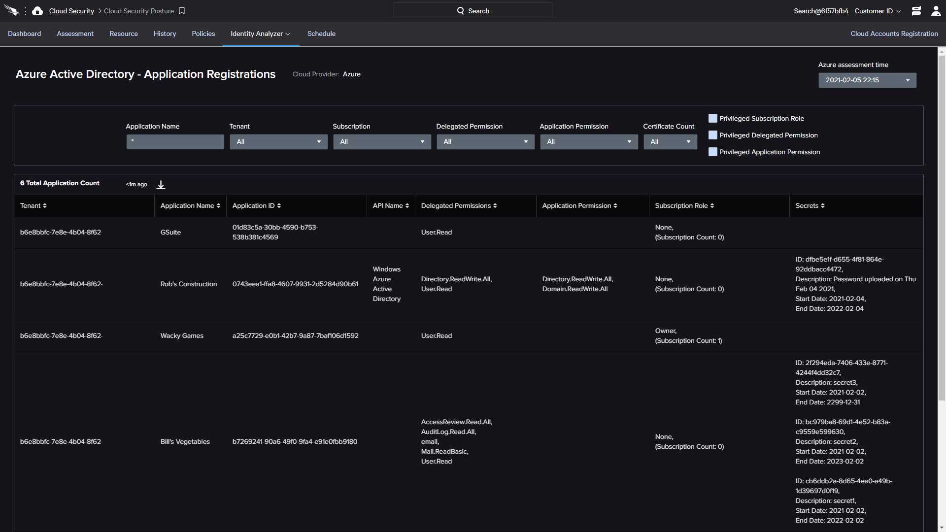 Azure application registration