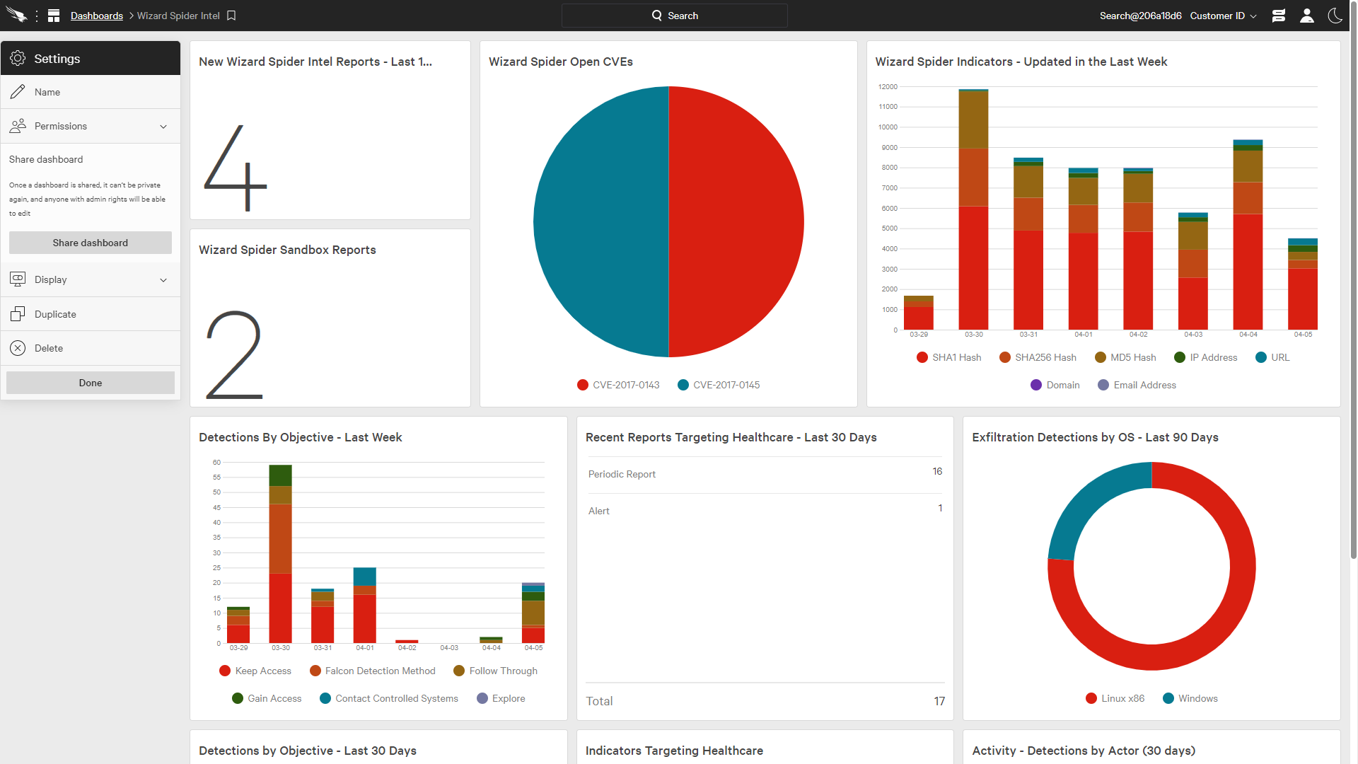 intel dashboard settings