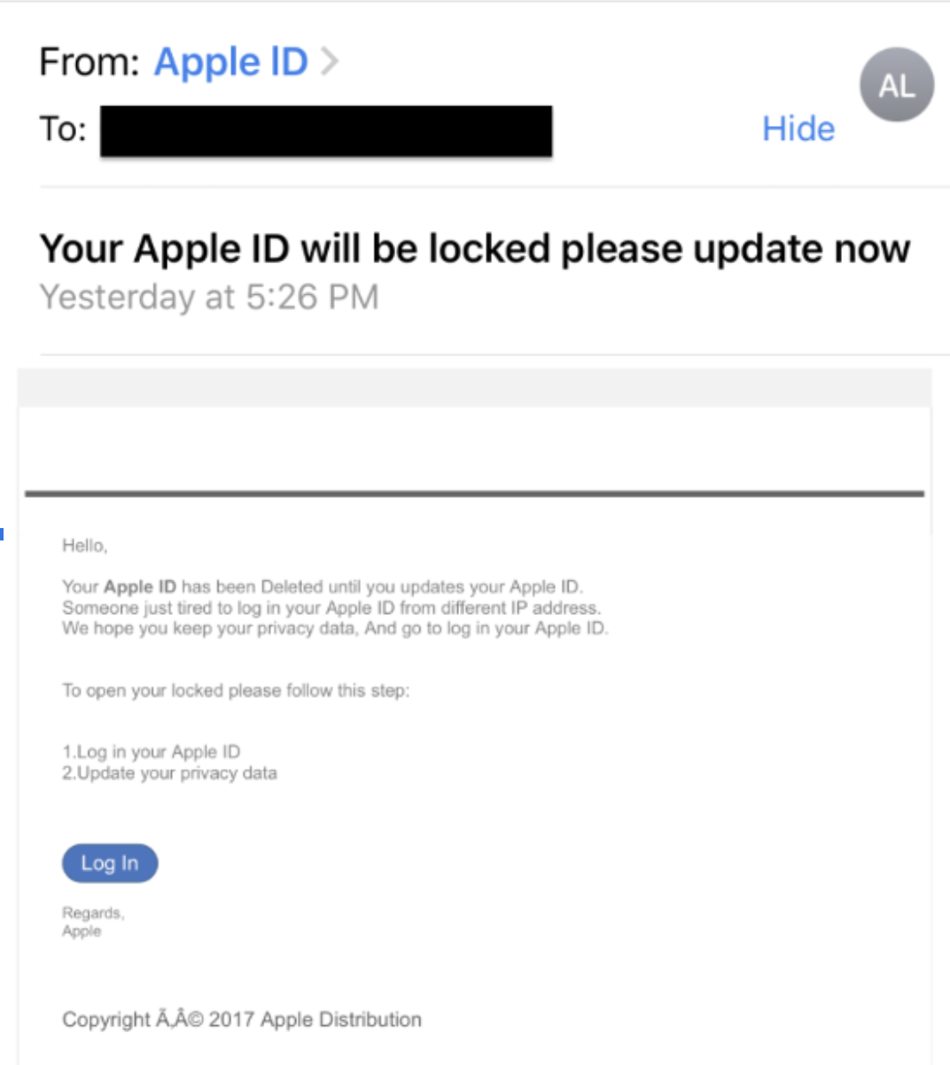 example phishing email from apple