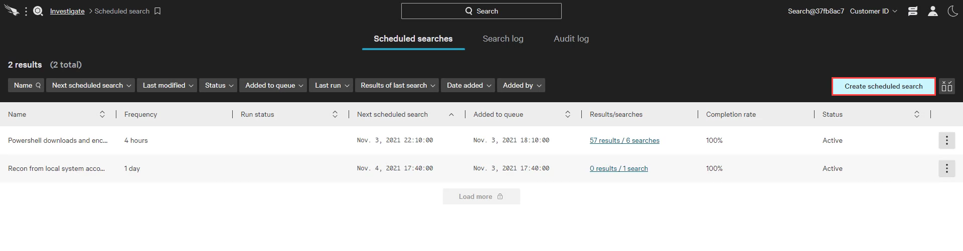 scheduled search listing