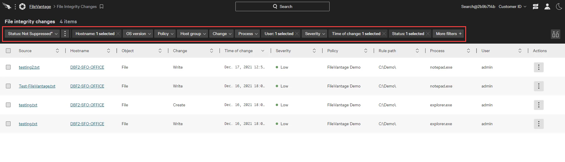 filevantage changes