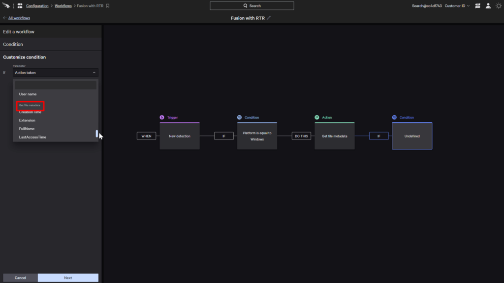 Fusion workflow with an output