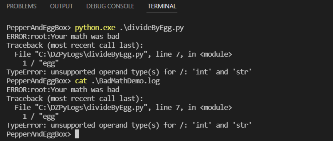 BadMathDemo.log Content Displayed