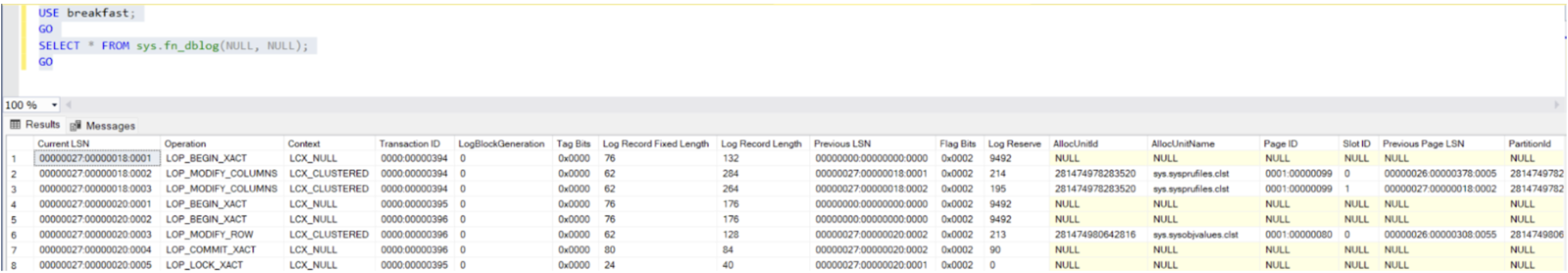 To read all the transaction log entries for database_name, you can use this command