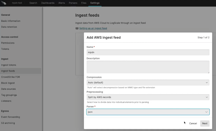 Add AWS ingest feed