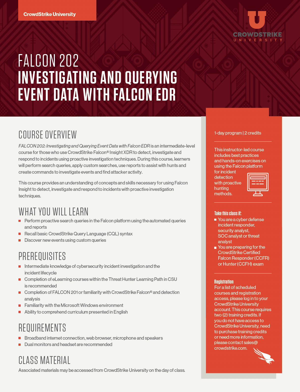 CrowdStrike University FALCON 202 Course Syllabus