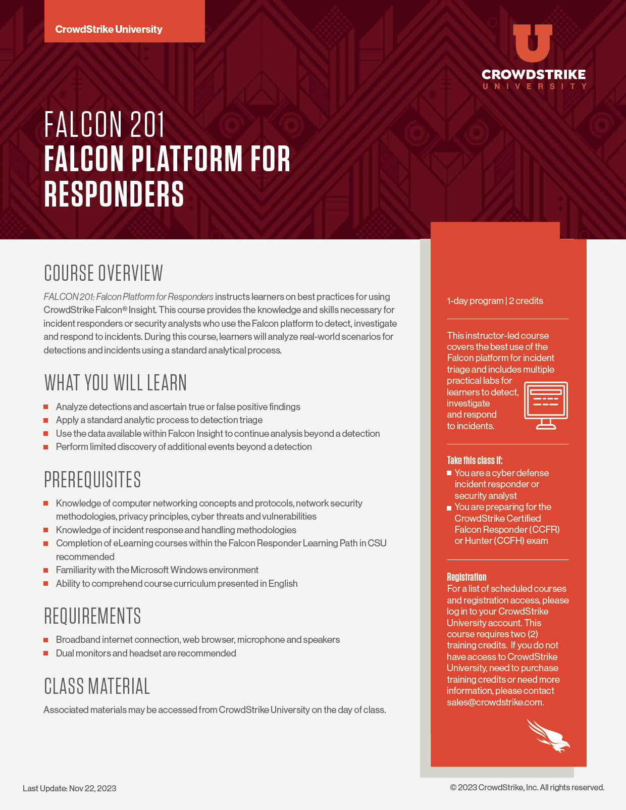CrowdStrike University FALCON 201 Course Syllabus