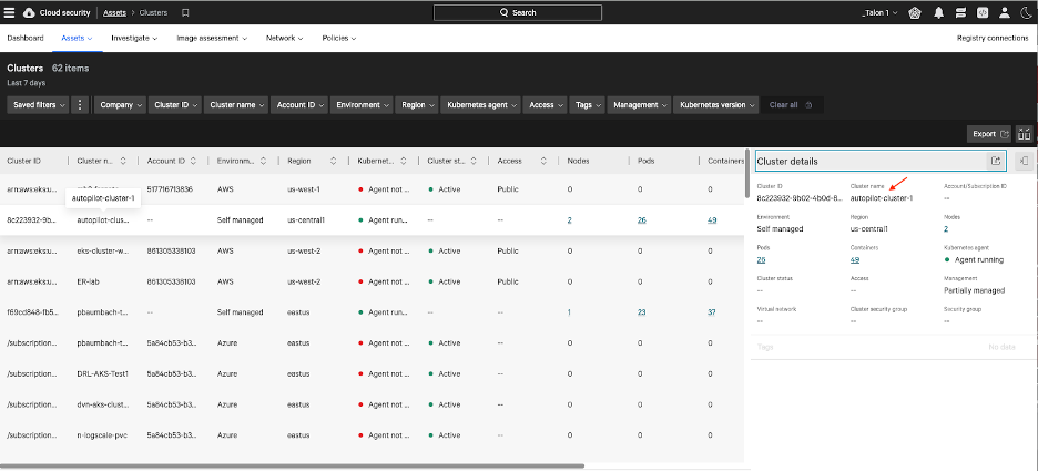Figure 2. GKE Autopilot cluster details in the Falcon Cloud Security dashboard