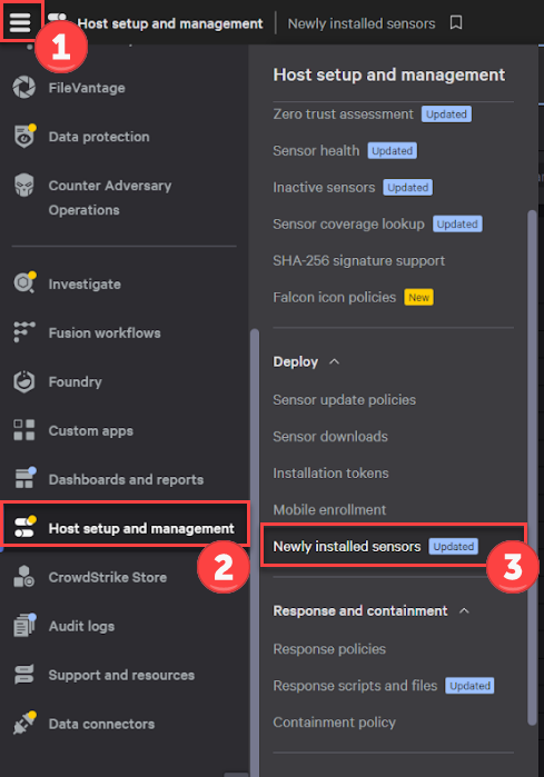 Newly installed sensors menu