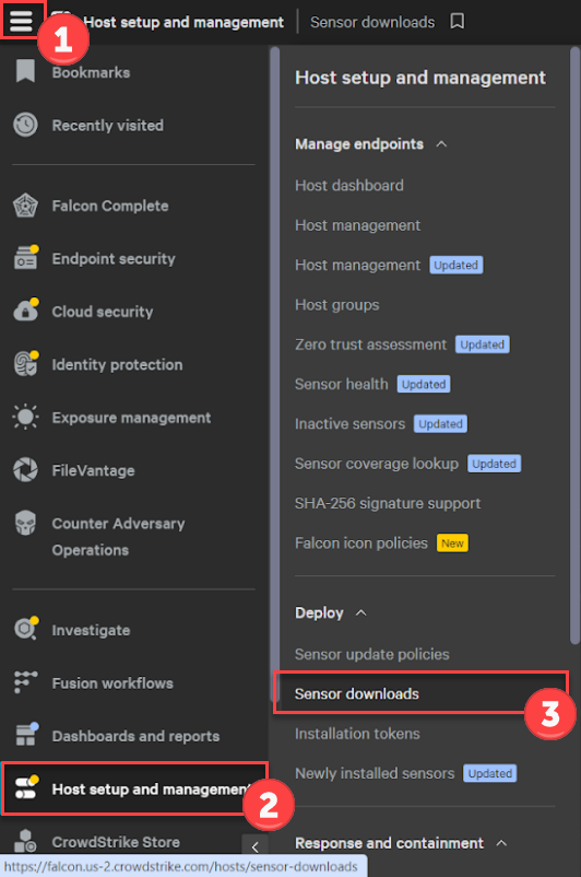 Sensor Download Menu