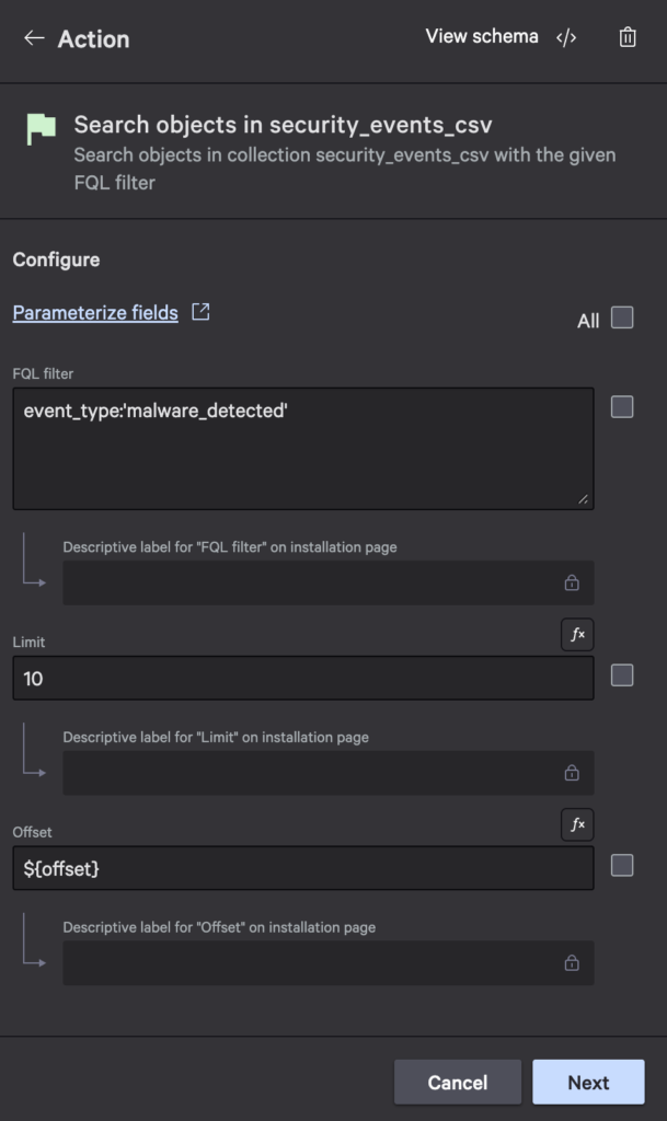 Pagination search - Step 5: Search objects in loop