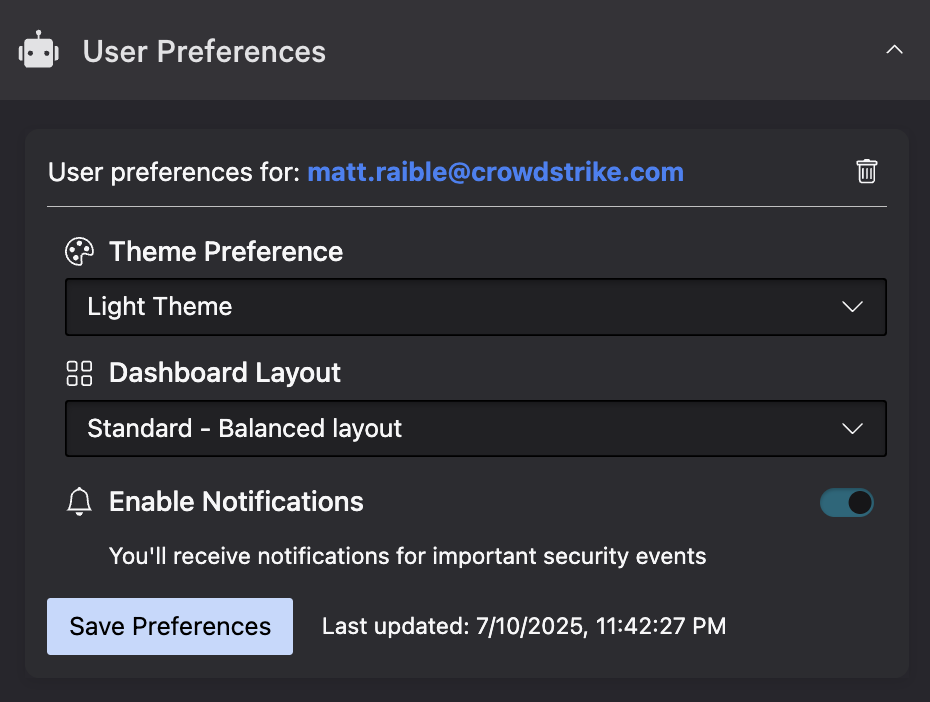 User preferences UI
