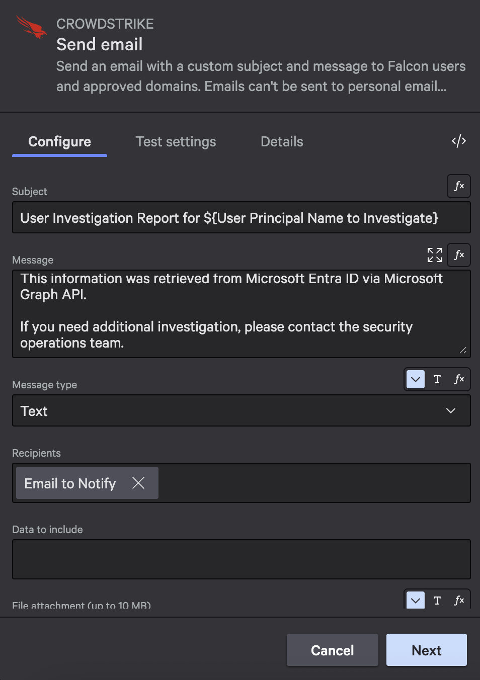 Email configuration for user found