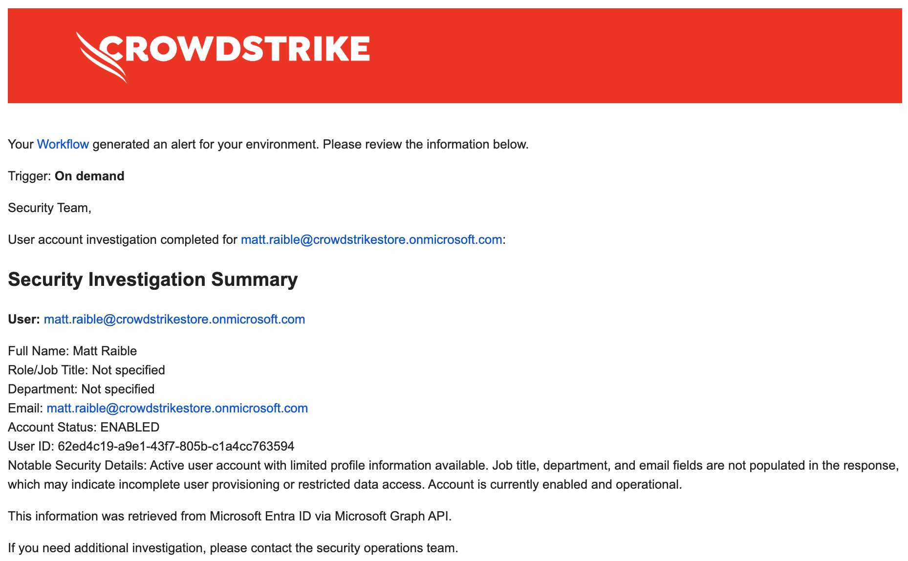 Email with JSON schema formatting