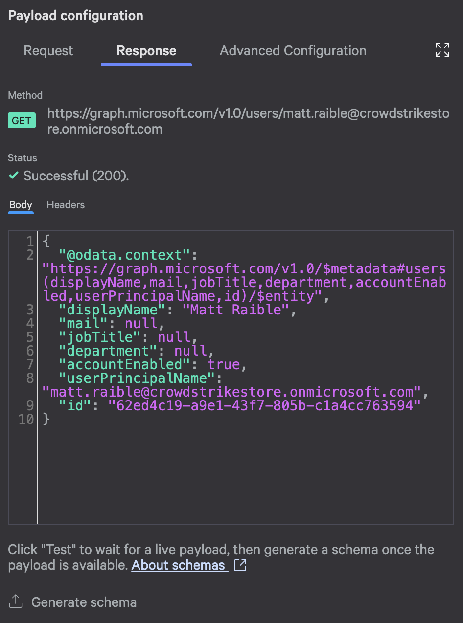 Graph API response success