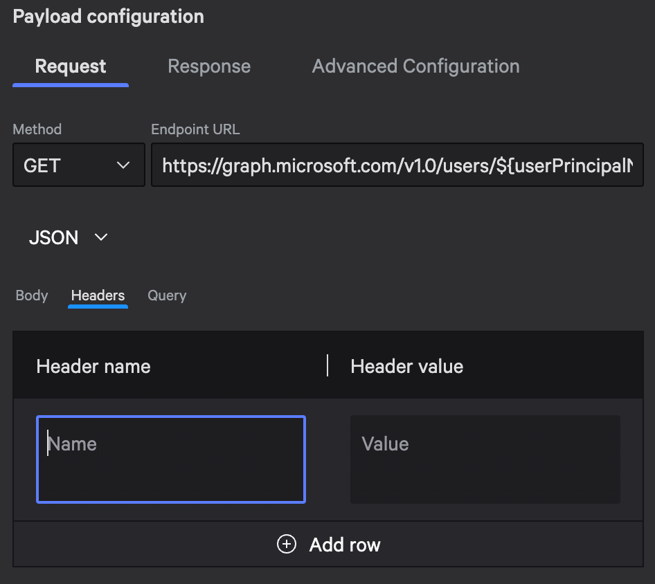 Headers configuration tab