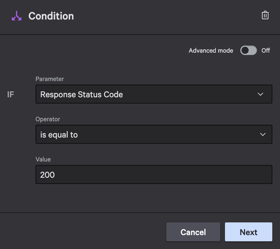 Condition for response status 200