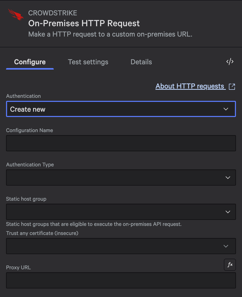 On-premises HTTP action configuration