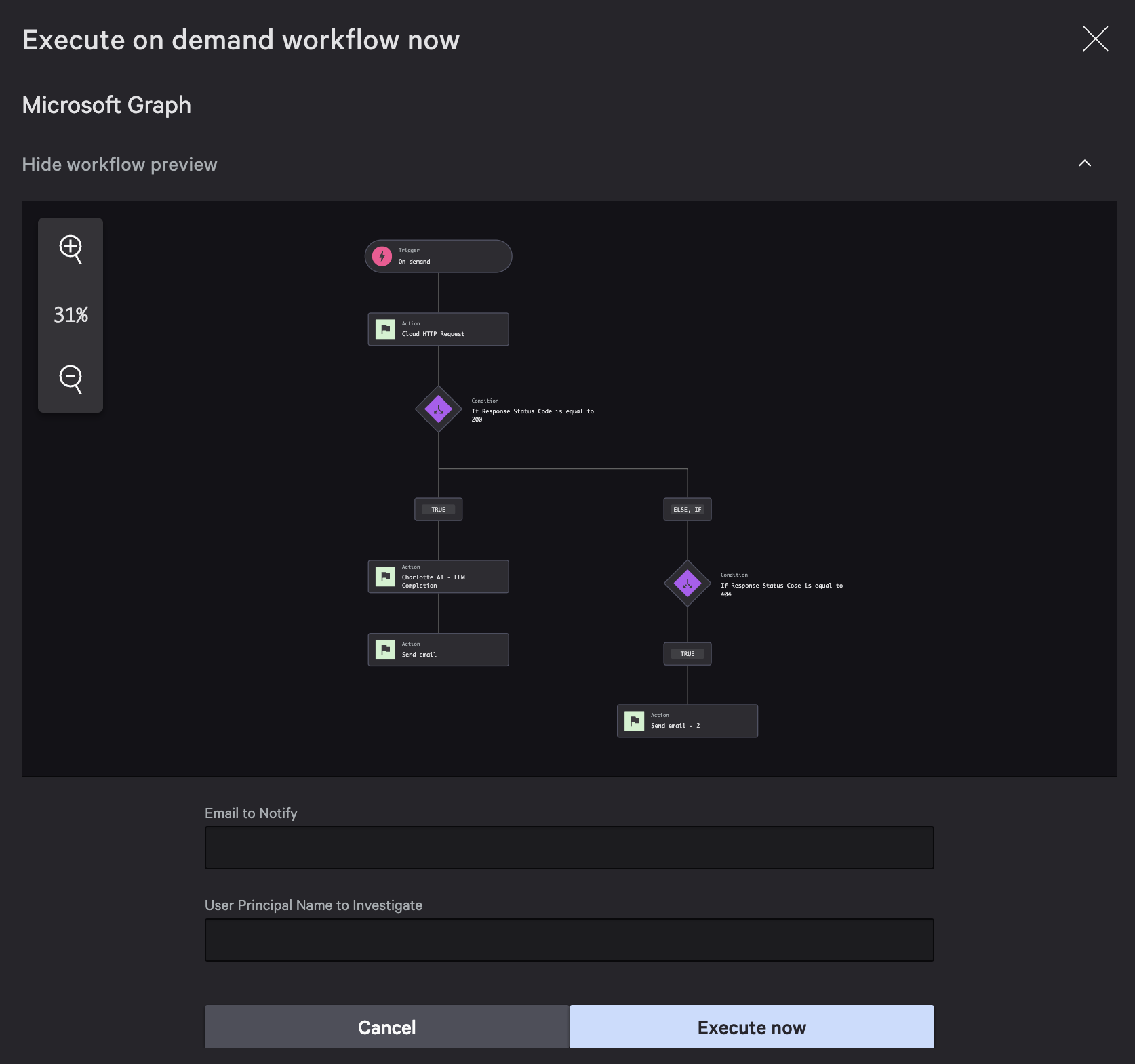 Workflow execution prompt
