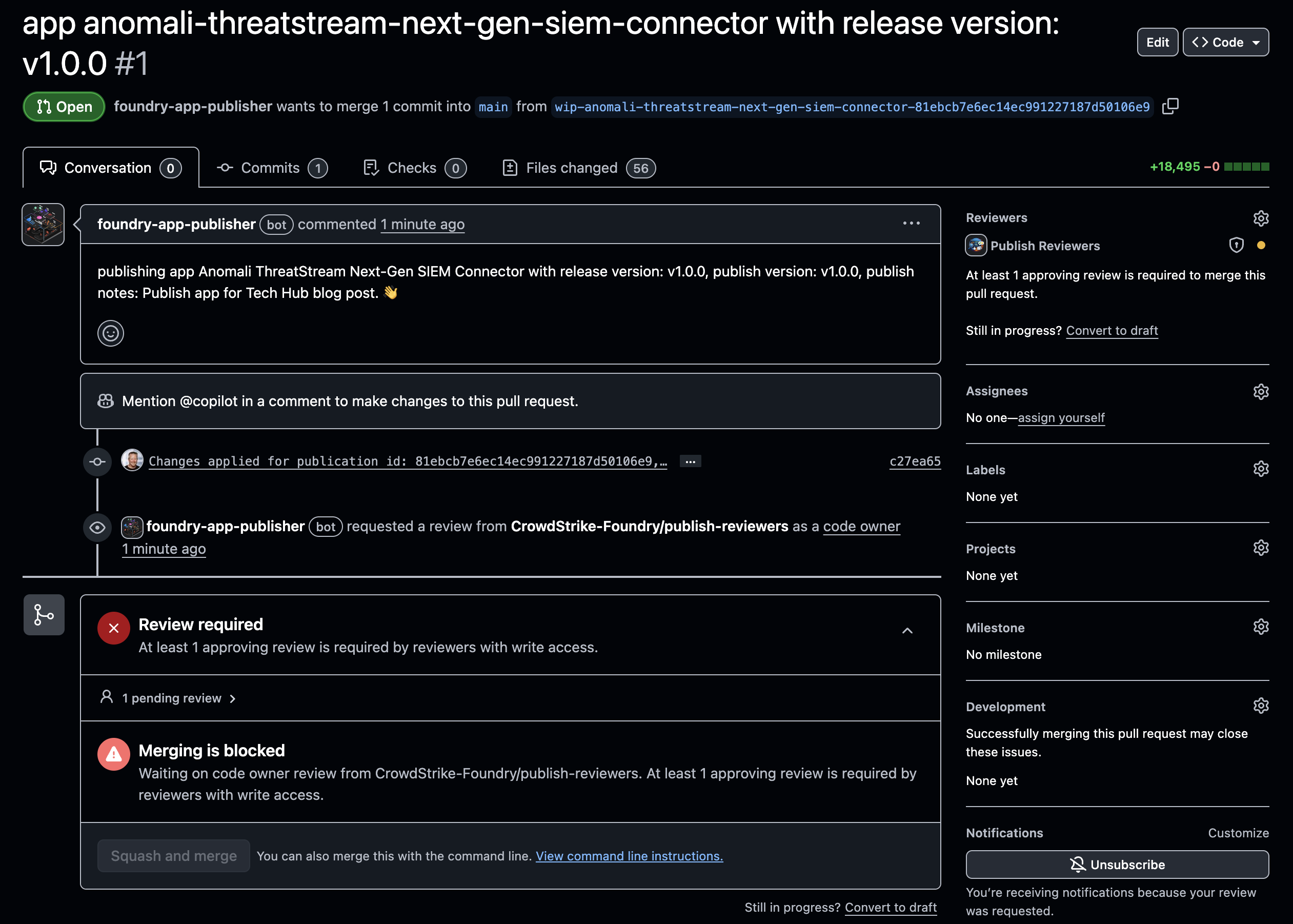 GitHub pull request in CrowdStrike-Foundry organization